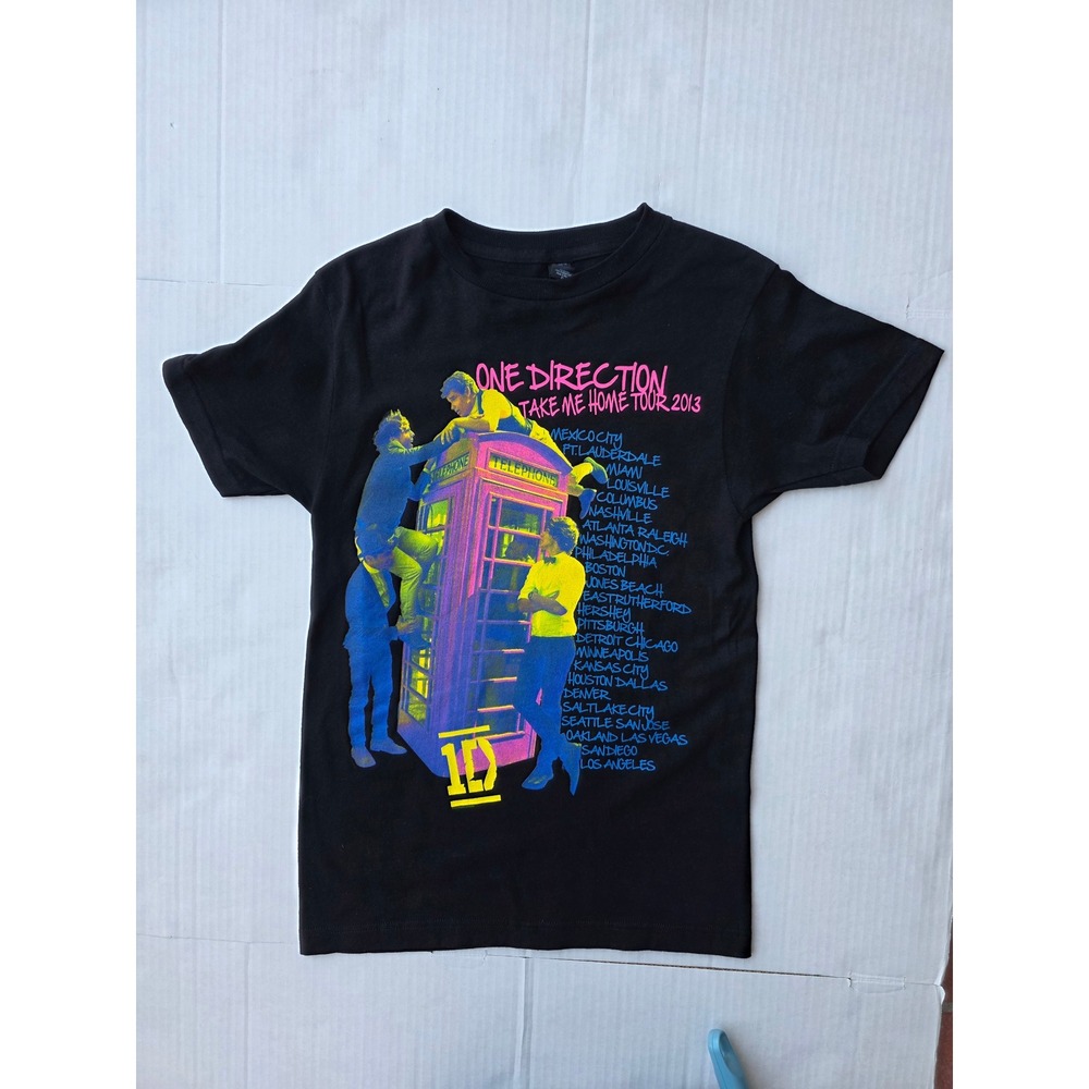 Official One Direction 2013 Take Me Home Tour Graphic Tee Neon Phone Booth‎ XS